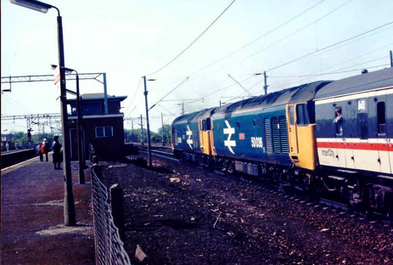 50s to the fore: 50009 and 50036 passing Newton in 1988 with a railtour heading for Glasgow Central. Photo of 50s to the fore