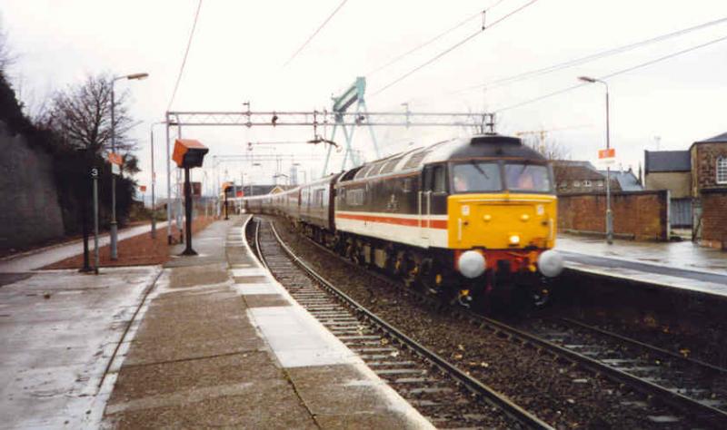 Royal occasion: 47834 FIRE FLY heading the empty Royal Train at Port Glasgow in December 1992 making for Langbank to collect HM the Queen after a ship launch. Photo of Royal occasion