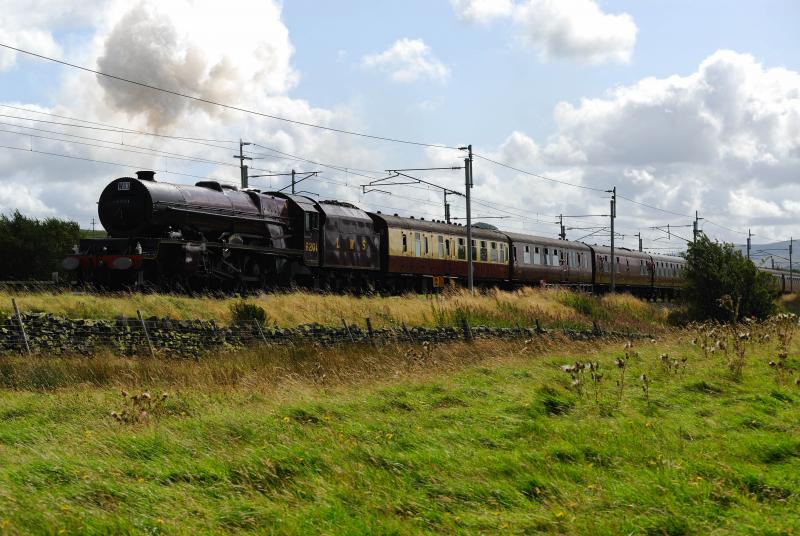 46201 Princess Elizabeth: Princess Elizabeth running very late on Shap Sat 22 Aug 2009 (and shooting into the sun as a result) Photo of 46201 Princess Elizabeth