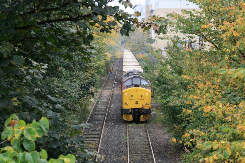 37401 reversing into Powderhall: 37401 on 6B44 09.55 Oxwellmains to Powderhall reversing early at 10.05 into Powderhall through the jungle Photo of 37401 reversing into Powderhall