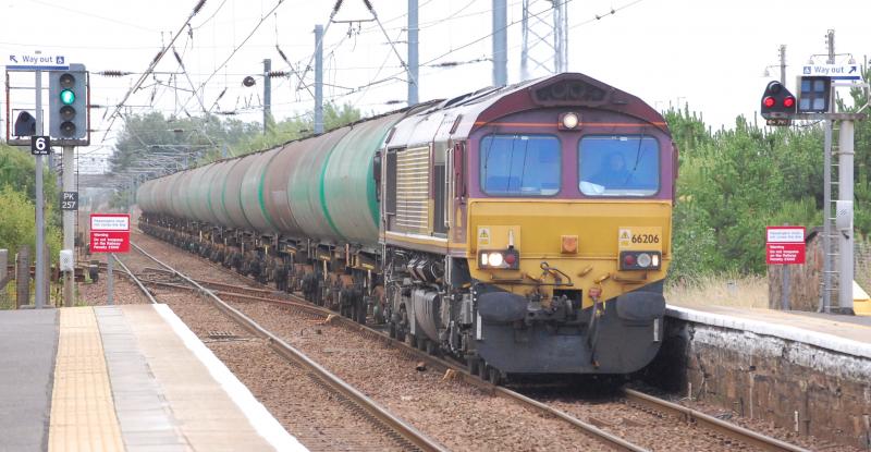 To Grangemouth - the long way round: 6S36 Dalston to Grangemouth framed by signals at Irvine on 26th Augist having been diverted via Dumfries Mauchline and Ayr Photo of To Grangemouth - the long way round