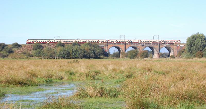 Garnock floods: On 13th September 2009 a pair of Class 334s cross the Garnock flood plain on Longford viaduct just south of Kilwinning Photo of Garnock floods