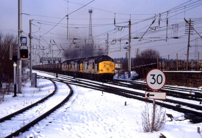 another 3 to the 'Craig: 37667_37021_37519 @ Mossend with coa; to Ravenscraig on 11.4.91 Photo of another 3 to the 'Craig