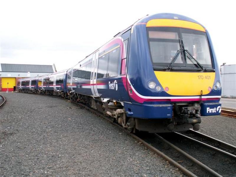 170401: 170401 first unit to be re-liveried stands outside in the yard at Haymarket TMD on 17-10-04 Prior to its unveiling Photo class47man Photo of 170401