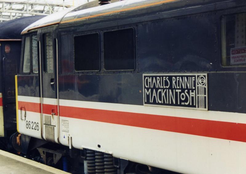 Perpetuating the name- Charles Rennie Mackintosh: When 47461 lost its name, it was transferred eventually to 86226 with more stylised plates seen at Central in October 1997. Photo of Perpetuating the name- Charles Rennie Mackintosh