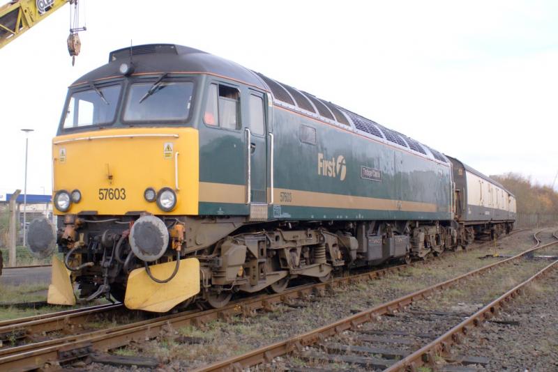 57603: 57603 in the yard at Railcare Springburn about to depart to Polmadie as the 5Z81 on the 29th November Photo of 57603