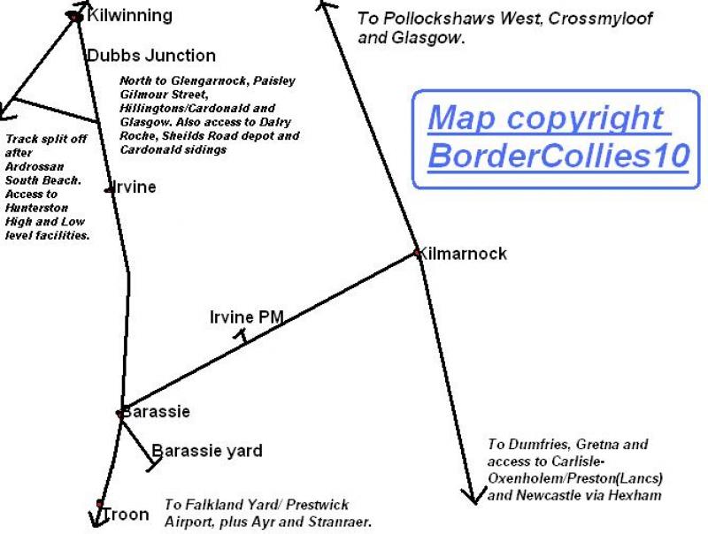Simplified Map of the Ayrshire Railways: A map that may help anyone trainspotting in central Ayrshire, such as Kilwinning or Barassie Junction. Photo of Simplified Map of the Ayrshire Railways