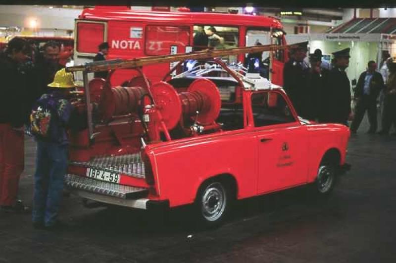 East German fire engine: The micro-fire engine is not new, this taken at InterSchutz 1994 (fire equipment exhibition) of a Trabant version Photo of East German fire engine