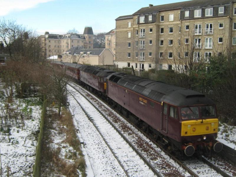 Wintry Morningside Road: 2x 47 pass with the ECS of a railtour . Sat 19 Dec 2009 Photo of Wintry Morningside Road