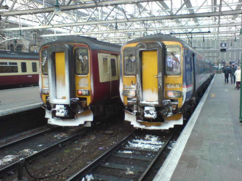 Cold looking 156's at Central Station: 156436 & 156476 front ends showing the effects of the cold weather whilst sitting in Central Station (24/12/09) Photo of Cold looking 156's at Central Station