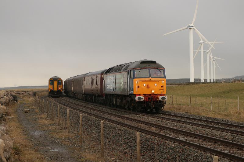 Galloway Princess on DRS shuttle: 47790 heads the Maryport-Workington shuttle between Flimby and Workington North on 30 December 2009 Photo of Galloway Princess on DRS shuttle