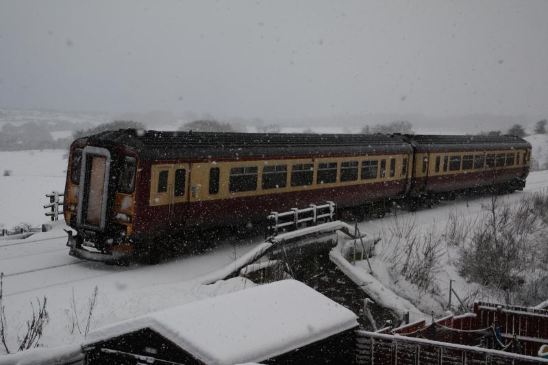 156436 in the snow: 156436 Approaching Shotts from Glasgow 2/1/2010 10.57 in a heavy snow shower. Photo of 156436 in the snow