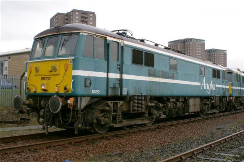 86232: 86232 stabled in the yard after arrival at Railcare Glasgow on the 22nd February 2007 Photo of 86232