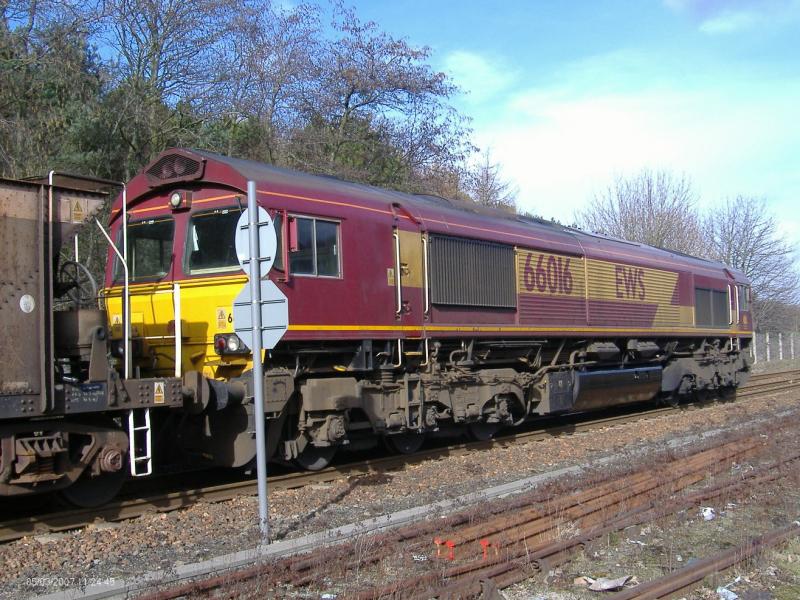 Around Arbroath 023.jpg: 66 016 on ballast duties sits north of Arbroath station Photo of Around Arbroath 023.jpg