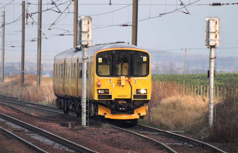 950001 in Drem DPL: 950001 sits in Drem DPL whilst working 2Q08 Derby - Craigentinny. 19 January 2010 Photo of 950001 in Drem DPL