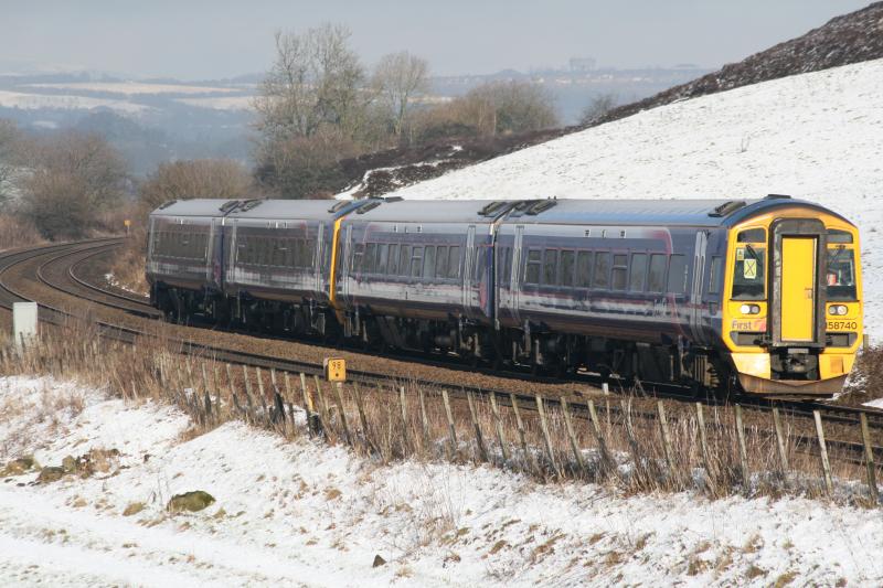 Wintry 158's: 158740 Leads 158735 Glasgow Bound Seen Here Approaching Greenfoot Photo of Wintry 158's
