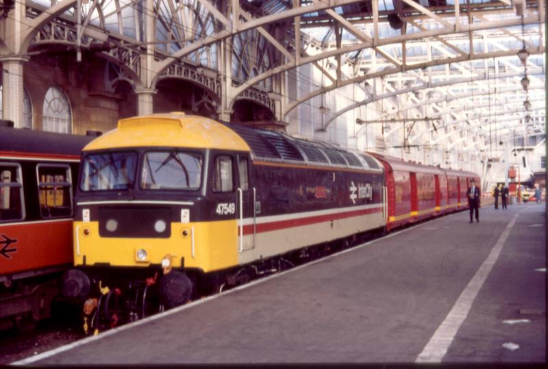 47549 ROYAL MAIL: In Central in October 1986 on a countrywide exhibition of the rebranded Royal Mail TPO stock. Photo of 47549 ROYAL MAIL