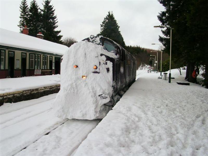 37676 having tried to tackle the avalanche at County March..: 37676 was summoned to help clear avalanches in the County March area and this was the result! Photo courtesy of NR Photo of 37676 having tried to tackle the avalanche at County March..