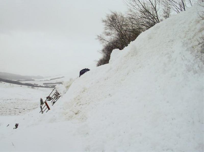 County March Avalanche: 37676 can be seen peering out from the other side of the Avalanche at County March summit 26/02/10. Photo courtesy of NR Photo of County March Avalanche