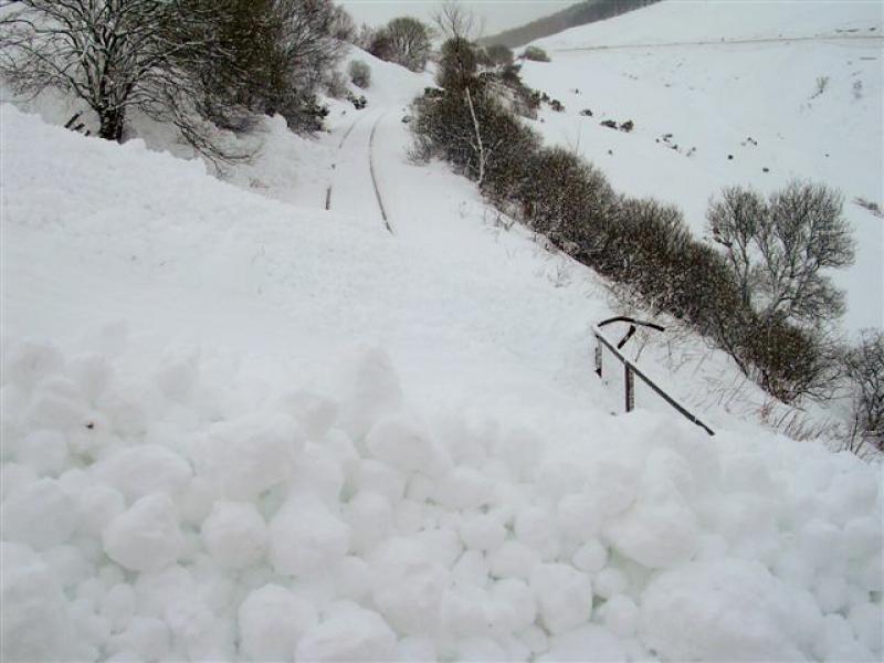 County March Avalanche: An elevated view of the avalanches near County March summit on WHL, which has closed the line for the last two days and possibly for another couple to come 26/02/10. Photo courtesy of NR Photo of County March Avalanche