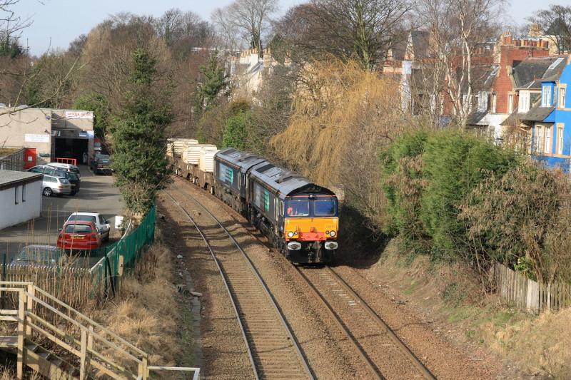 6S43 on the Sub: 66418 + 66422 with 3 flasks on 6S43 Carlisle to Torness approach the site of Blackford Hill Stn. Photo of 6S43 on the Sub