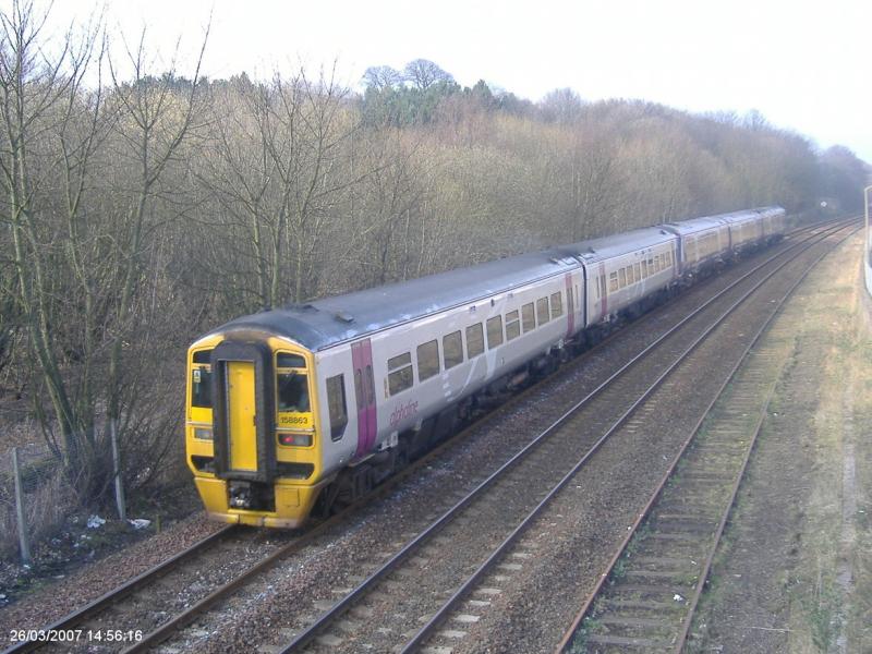 Around Arbroath 029.jpg: Alphaline 158 863 Passing Arbroath with an Edin-Dyce train Photo of Around Arbroath 029.jpg