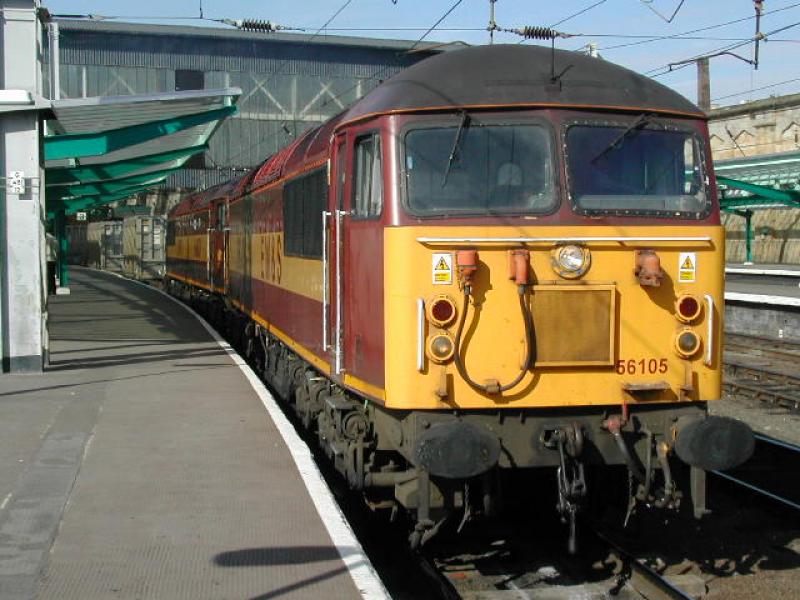 Carlisle Grids: 56105 and an other head a train of containers south through Carlisle, summer of 2002 Photo of Carlisle Grids