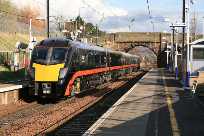 180107 on 5Z19: 180107 on 5Z19 Glasgow Works to Heaton passing through Musselburgh Station. (Number visible on coupling at this end). Photo of 180107 on 5Z19