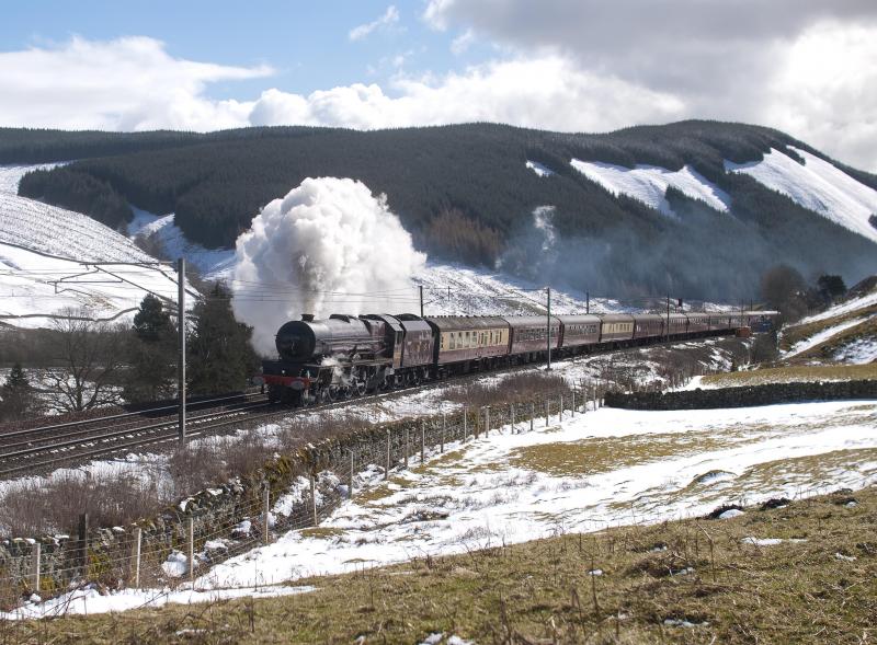 46201 Princess Elizabeth: Princess Elizabeth in all her glory on the climb up Beattock on 1 April 2010, just south of Harthope Photo of 46201 Princess Elizabeth