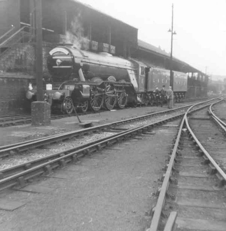 Flying Scotsman in St Margaret's shed : Flying Scotsman in St Margarets Shed after having worked a railtour from the south. Sometime after August 1966 when a second tencder was procured for Flying Scotsman Photo of Flying Scotsman in St Margaret's shed