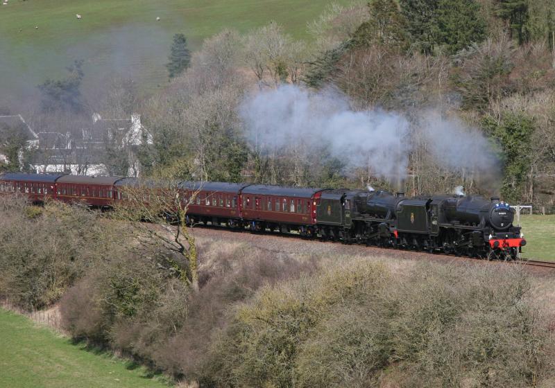 Great Brition 3 : Black 5's 44871 & 45407 pass Pinwherry on 1Z80 Glasgow Central to Stranraer.
10th April 2010. Photo of Great Brition 3
