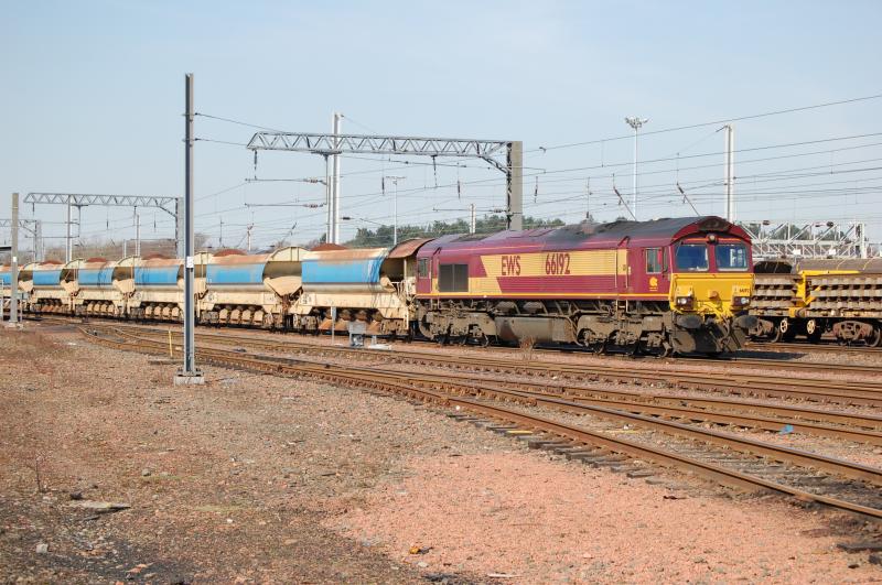66192: 66192 with ballast wagons ready to depart Mossend yard Sunday 11th April. Photo of 66192