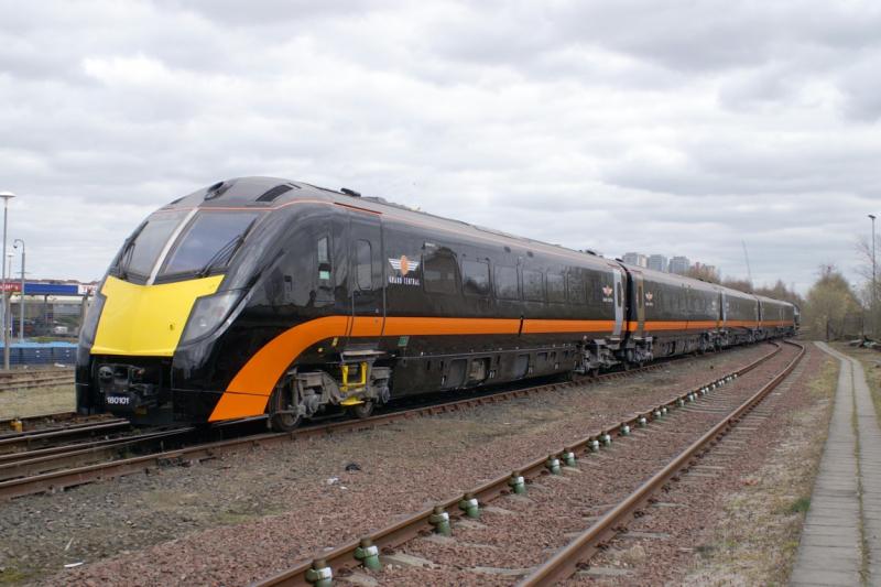 180101: 180101 stands Ex Works in the yard at Railcare Springburn prior to it's ecs move to Heaton on 15th April with permission of Railcare and Grand Central Photo of 180101