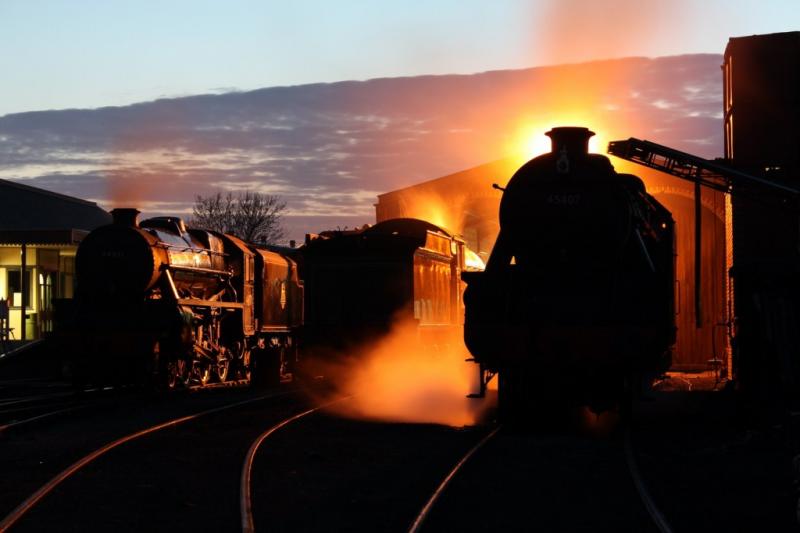 44871, 246, 45407: Stabled on Boness shed on the evening off Sunday 11th April. Photo of 44871, 246, 45407