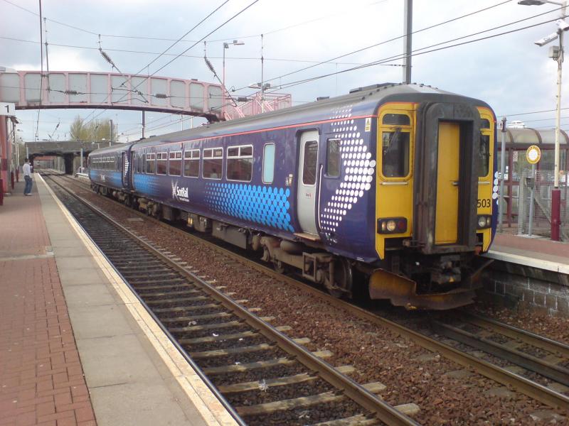 156503 sits at Whifflet Station: 156503 sits at Whifflet station after arriving and terminating at Whifflet with the 15.16 ex-Glasgow Central service. (22.04.10) Photo of 156503 sits at Whifflet Station