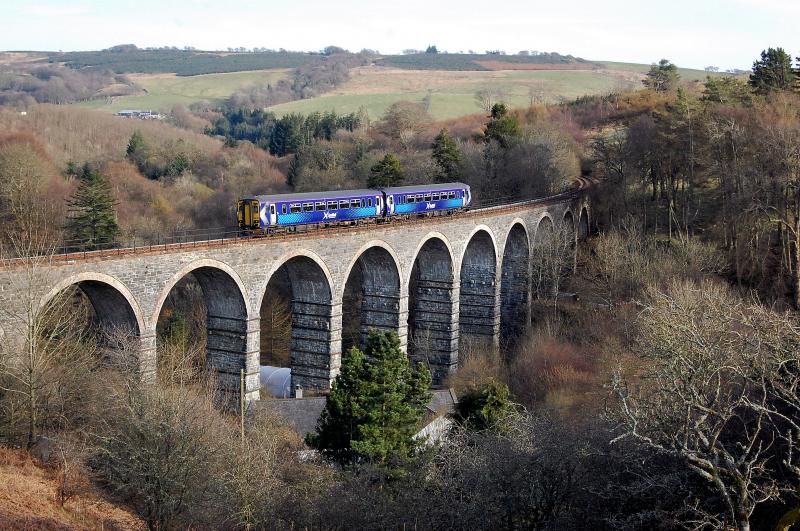 Pinmore viaduct: Train 1A35 from Kilmarnock to Stranraer crosses Pinmore Viaduct on 10/04/2010 Photo of Pinmore viaduct
