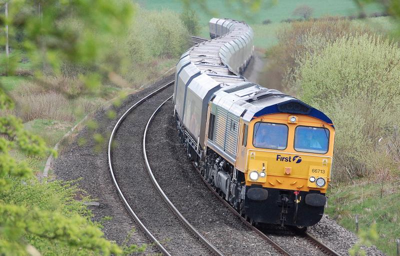 S-curve seven: 66713 near Crosshands while working 4S51 Lynemouth to New Cumnock on 6th May 2010 Photo of S-curve seven