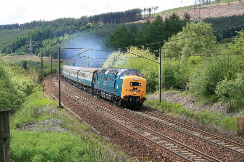 Deltic at Greskine: 55022 leading 1Z87 05.19 Sheffield to Edinburgh climbing Beattock at Greskine on 31/05/2010 Photo of Deltic at Greskine