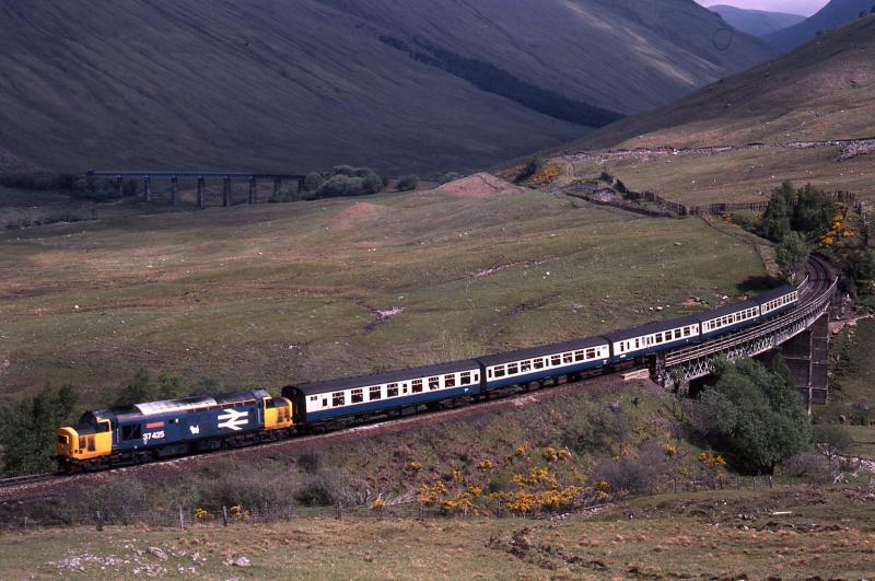 37425 in happier WHL days in the late Eighties: Hauling a morning train from Fort William, 37425 starts on the climb from the Horshoe Curve towards the March Summit Photo of 37425 in happier WHL days in the late Eighties