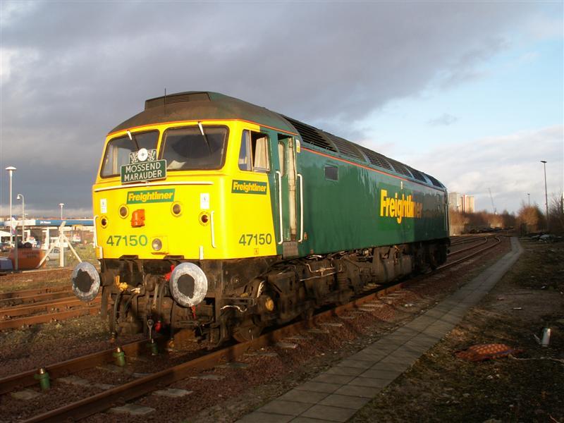 47150: 47150 in the yard at Alstom Transport Glasgow working Freightliner's first Glasgow Works trip on 10th January 2005 Photo of 47150