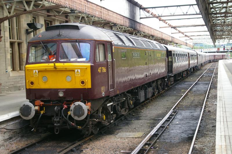 The Royal Scotsman: WCR Class 47786 Roy Castle OBE stands at platform 5 Perth station.25/5/2010 Photo of The Royal Scotsman
