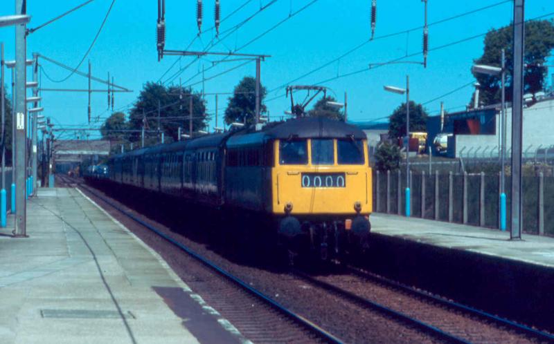 Remembering Motorail: Class 85 at Lockerbie in May 1974 with an Up Motorail probably from Stirling.
Derrick Stewart photo. Photo of Remembering Motorail