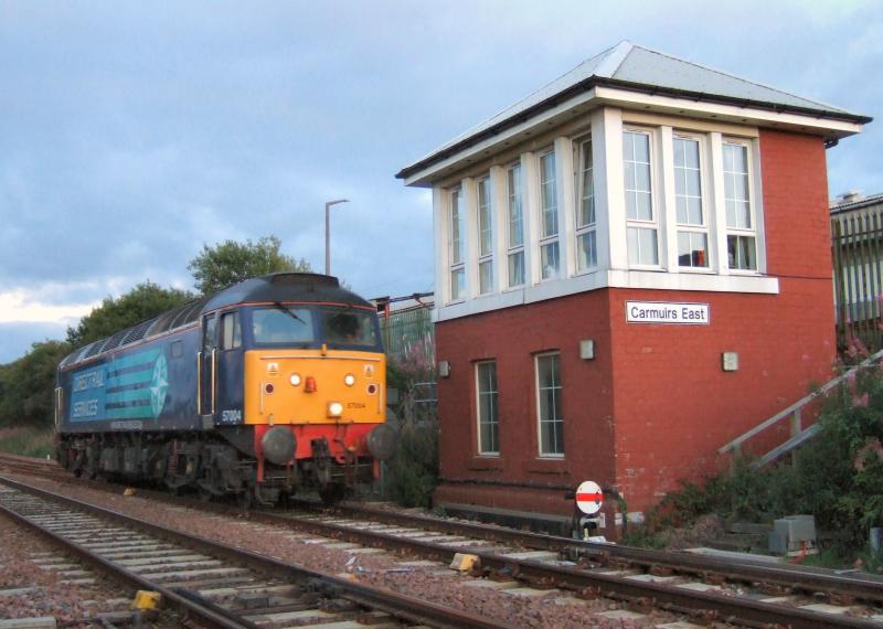 57004 Carmuirs East: 57004 works 0Z58 past Carmuirs East box, heading for Kingmoor. 17/08/10 Photo of 57004 Carmuirs East