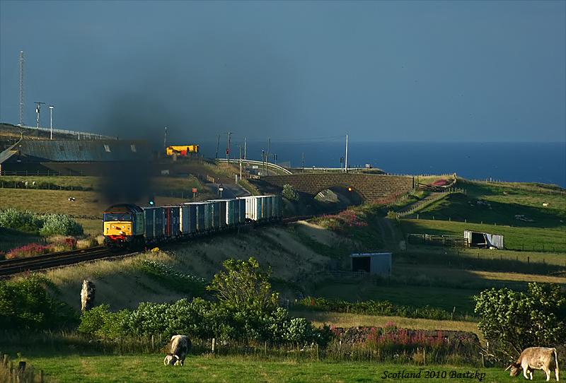 Diesel power: class 57011 DRS on test in Aberdeen Altens. Go green or go black... Photo of Diesel power