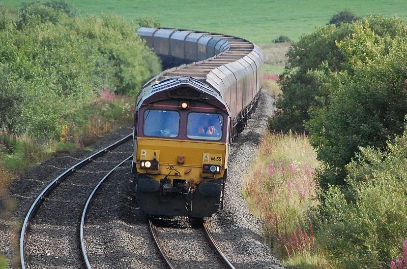 Round the bend: 66155 brings 4S62 Milford to New Cumnock round the S curve at Crosshands on August 9th 2010 Photo of Round the bend