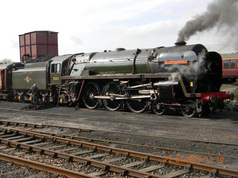 Preparing for departure: 70013 Olliver Cromwell 'coals up' at Bo'ness ready for departure next day Photo of Preparing for departure