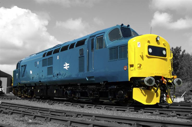 B&W Blue 37175 at Bo'ness: A photoshopped B&W background 37175 at Bo'ness Photo of B&W Blue 37175 at Bo'ness