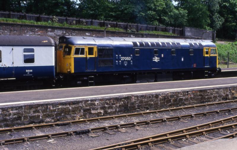long gone Dundee-Edin.: 27053 calls at Markinch with a Dundee - Edinburgh train Photo of long gone Dundee-Edin.