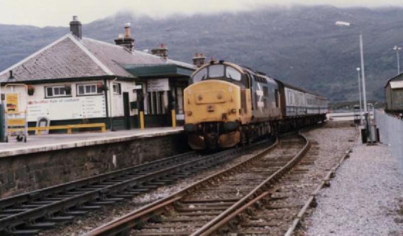 End of the line: 37414 stands at Kyle of Lochalsh with next morning departure to Inverness on 17.7.88 Photo of End of the line