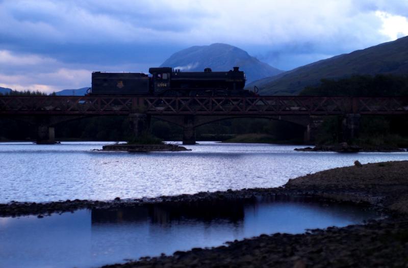 Cameron International Rescue: John Cameron's K4 crosses Loch Awe viaduct en-route tp Oban to rescue Ian Riley's 45407 and train. 5 Sept 2010 Photo of Cameron International Rescue